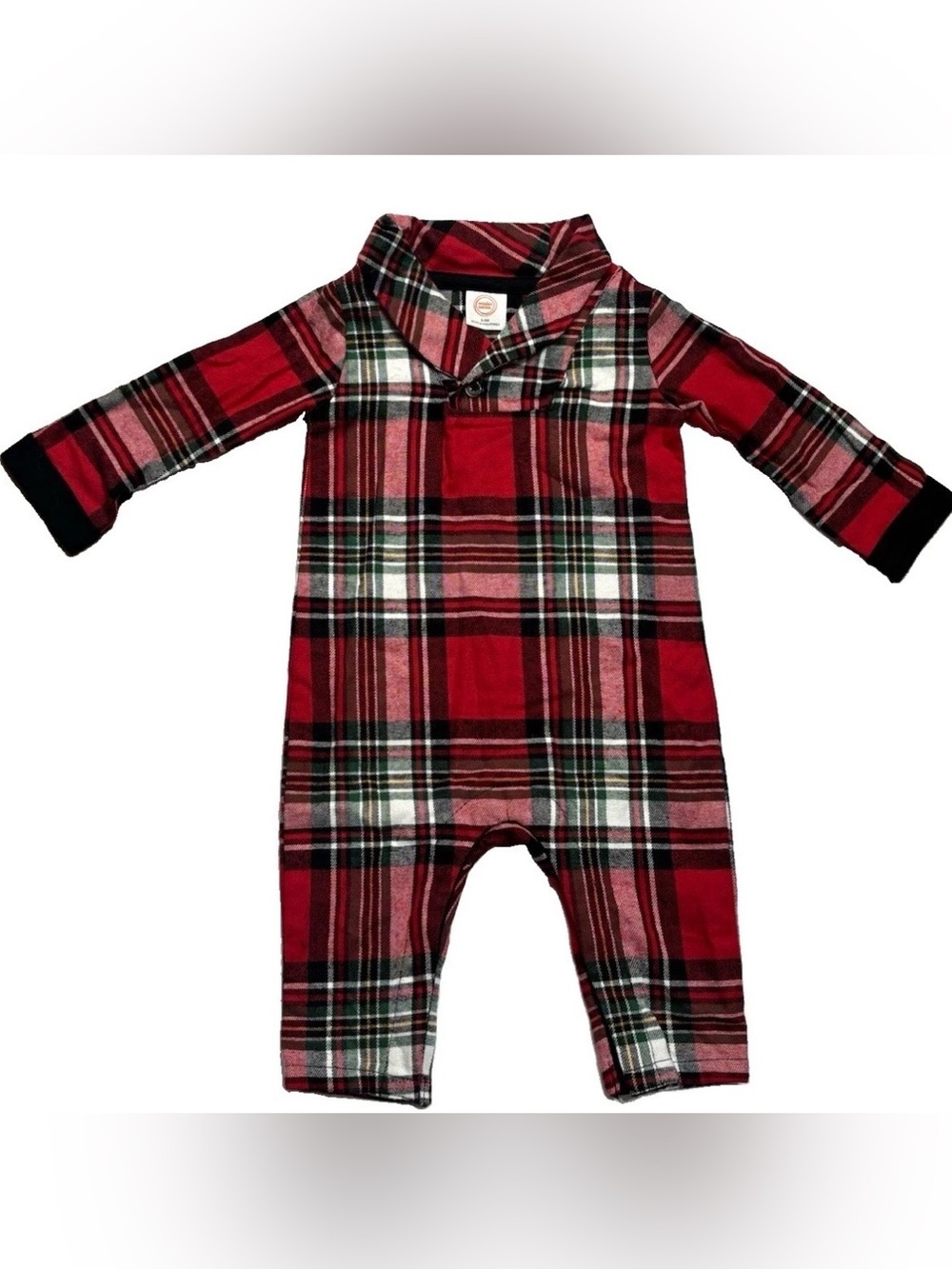 Wonder Nation Baby 6-9M Red Plaid Knit Cotton One-Piece Coverall Long Sleeve